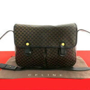Celine Macadam Blason Triomphe leather Shoulder Bag black brown